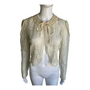 Vintage 70s Candi Jones California Ivory Lace Blouse Jacket Victorian Bridal